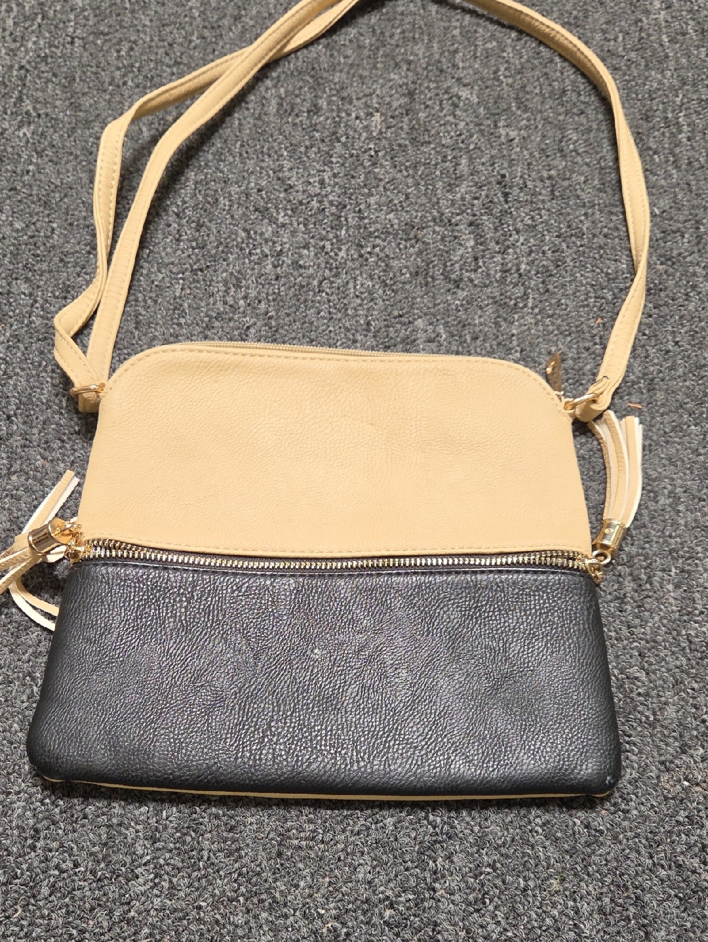 Two-Tone Beige and Black Crossbody Bag